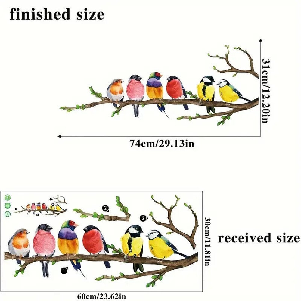 Colorful Birds Standing On Branch Wall Decal 12.20" x 29.13" NEW! Home & Garden:Home Décor:Decals, Stickers & Vinyl Art Style Your Walls